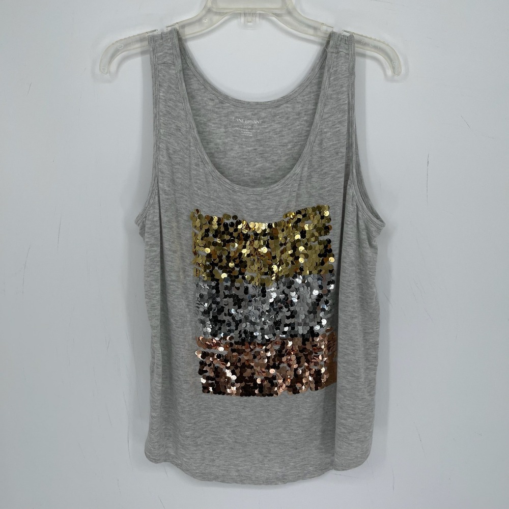 Lane Bryant Women's Gray Sequin Block Modal Blend Sleeveless Tank Top Size 18-20